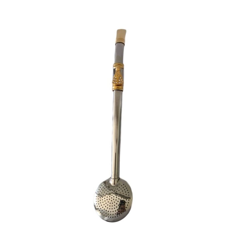 bomba de chimarrao em inox banhada a ouro com pingente 15