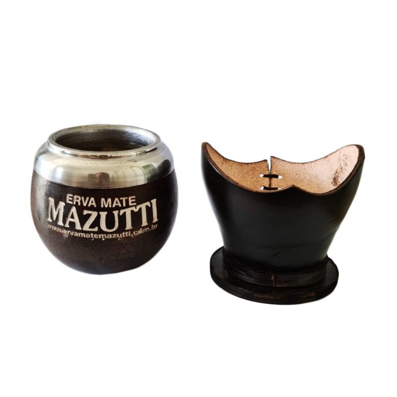 cuia coquinho uruguaya especial com suporte em couro 2